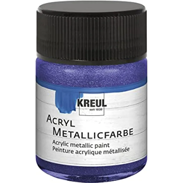 KREUL 77576 Acryl Metallicfarbe, 50 ml in Metallic Violett, wasserbasierte, schnelltrocknende und wasserfeste Farbe mit Metalliceffekt