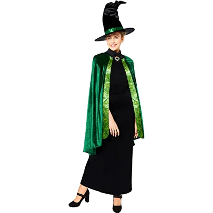 Amscan - Erwachsenenkostüm Professor Mc Gonagall aus Harry Potter, Kleid, Umhang, Hut, Magierin, Zauberin – Bild 3