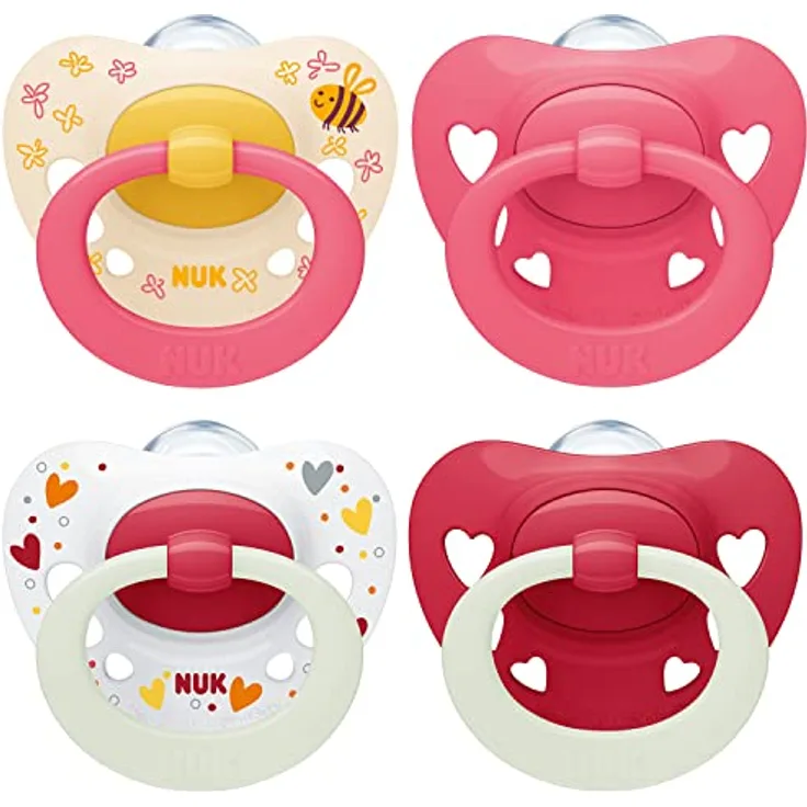 NUK Signature Day & Night Babyschnuller | 18-36 Monate | Beruhigt 95 % der Babys | BPA-freie Silikonschnuller in Herzform | Leuchtet im Dunkeln | Herzen | 4 Stück