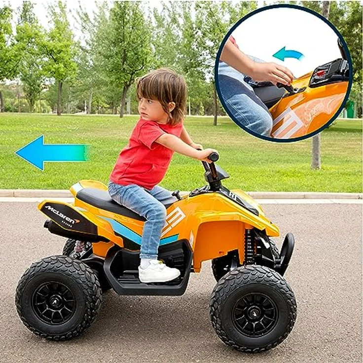 FEBER Quad McLaren MCL 35 Liveries JL212, 12V Batterie, LED Lichter, Geschwindigkeit 3-6 km/h, für Kinder ab 3 Jahren, stabil und sicher – Bild 5