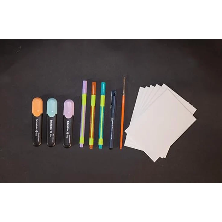SCHNEIDER NOVUS DIY Marker Set Postkarten, Do It Yourself Set mit 9 Stiften und 6 Aquarellpapieren, türkis, pfirsich, flieder, lilac, mahogany-brown, nautic-green, schwarz – Bild 5