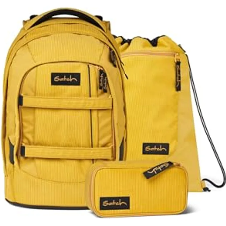 Satch Schulrucksack Pack Retro Special Edition, 3tlg. Set mit Schlamperbox und Sportbeutel, ergonomisch aus 100% recycelten PET-Flaschen