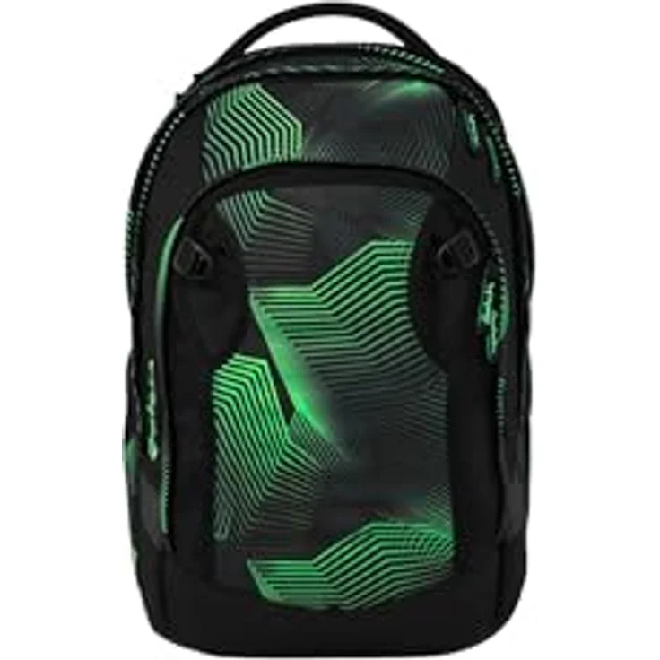 Satch match plus Schulrucksack, erweiterbar auf 35 Liter, ergonomisch mit Fronttasche, Seismic Green - Schwarz – Bild 1