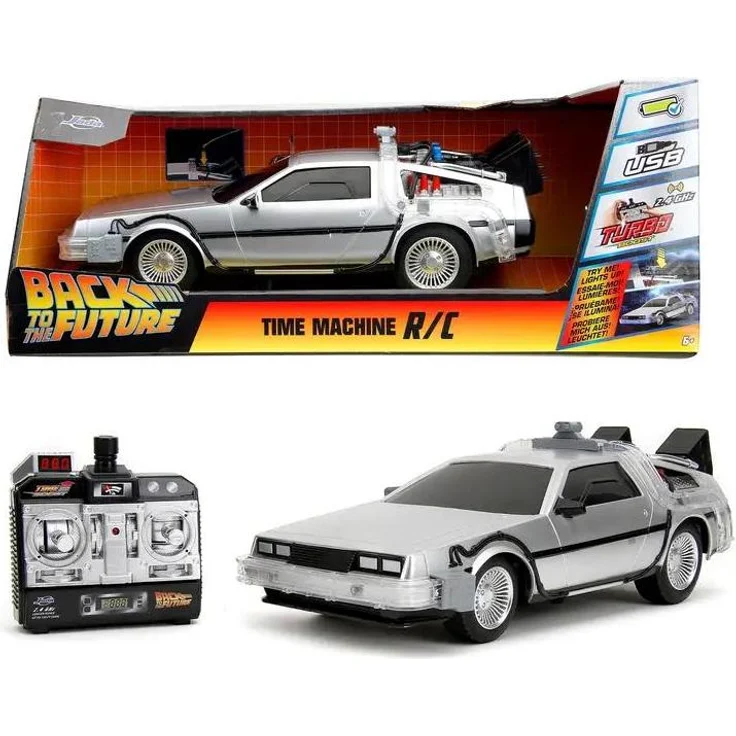 Jada Back to the Future RC Time Machine 1:16, ferngesteuertes Modell mit 2-Kanal-System, bis zu 10 km/h, USB-Ladevorrichtung, mit Licht- und Turbo-Funktion