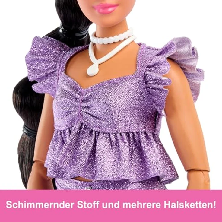 Barbie Barbie Deluxe Style, Babypuppe im violetten Metallic mit Glitzeroutfit und beweglichen Gelenken – Bild 2