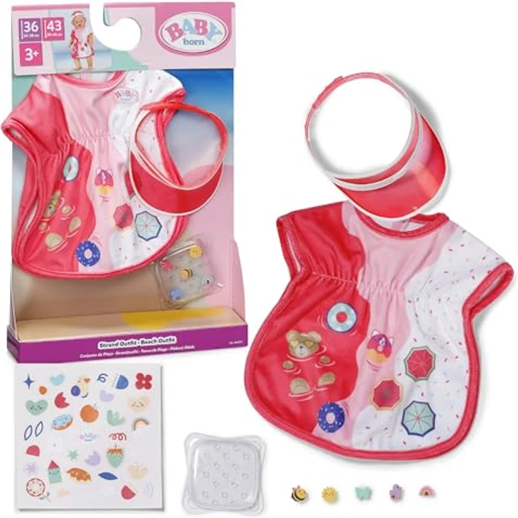 BABY Born Strand-Outfit, Set mit Strandtunika und Sonnenvisier für 36 cm und 43 cm Puppen, ideal für Urlaubs- und Strandszenen – Bild 1