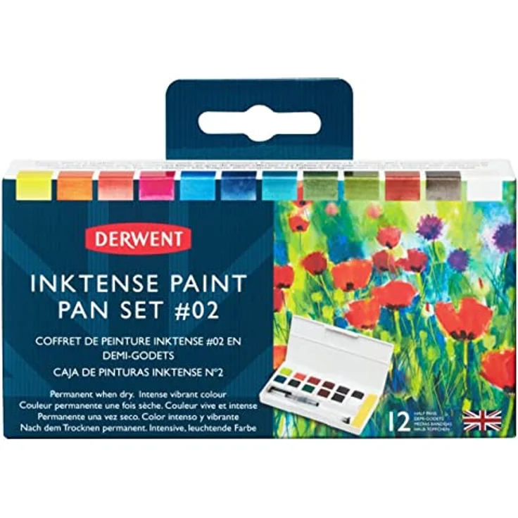 Derwent Inktense 12 Farbtöpfchen #2, wasserlöslich, 12er Set (halbe Töpfchengröße), professionelle Künstlerfarben für Papier und Stoff, Reisegröße – Bild 3