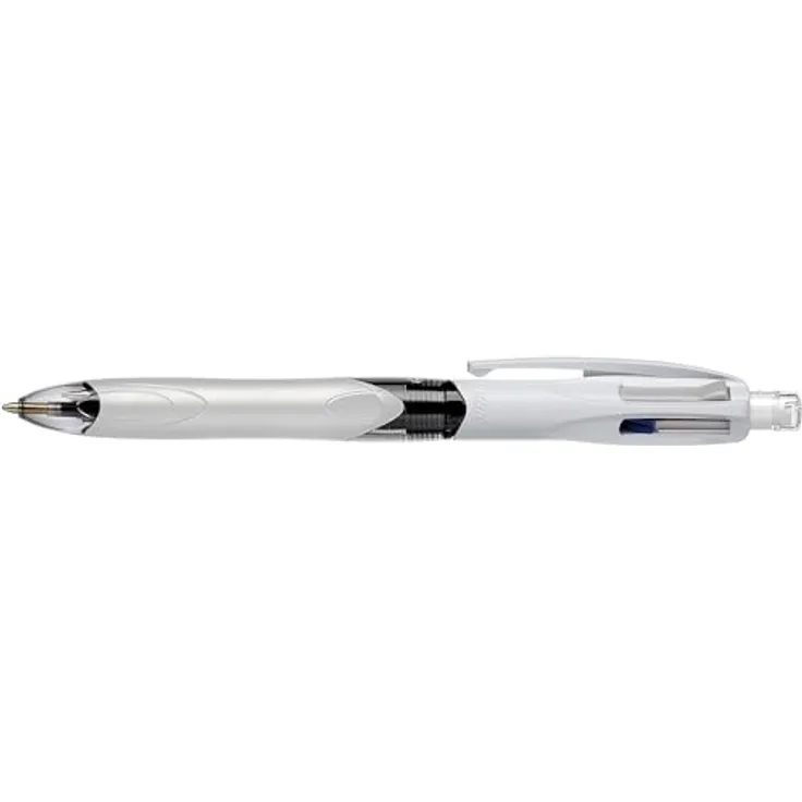 Bic 4 Colours M/HB 942104, Multifun Schreibstift mit HB-Bleistiftmine, 12 Stück, Weiß/Silber