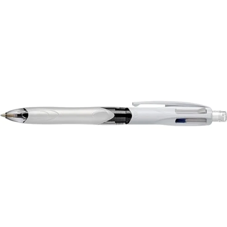 Bic 4 Colours M/HB 942104, Multifun Schreibstift mit HB-Bleistiftmine, 12 Stück, Weiß/Silber – Bild 1