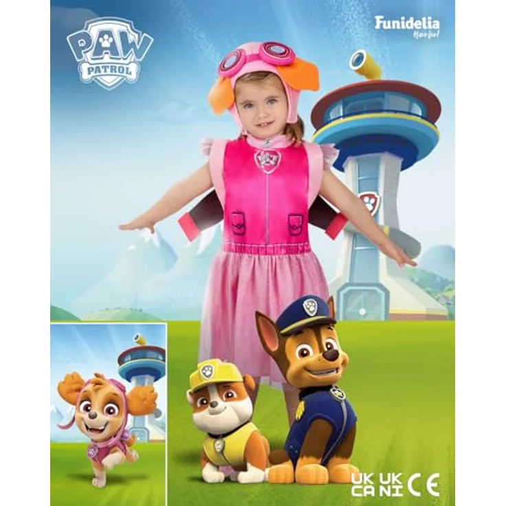 Funidelia Offizielles Skye Paw-Patrol Kostüm für Mädchen, inklusive Kleid, Rucksack und Mütze, Größe 3-4 Jahre, rosa, 100% Polyester – Bild 4