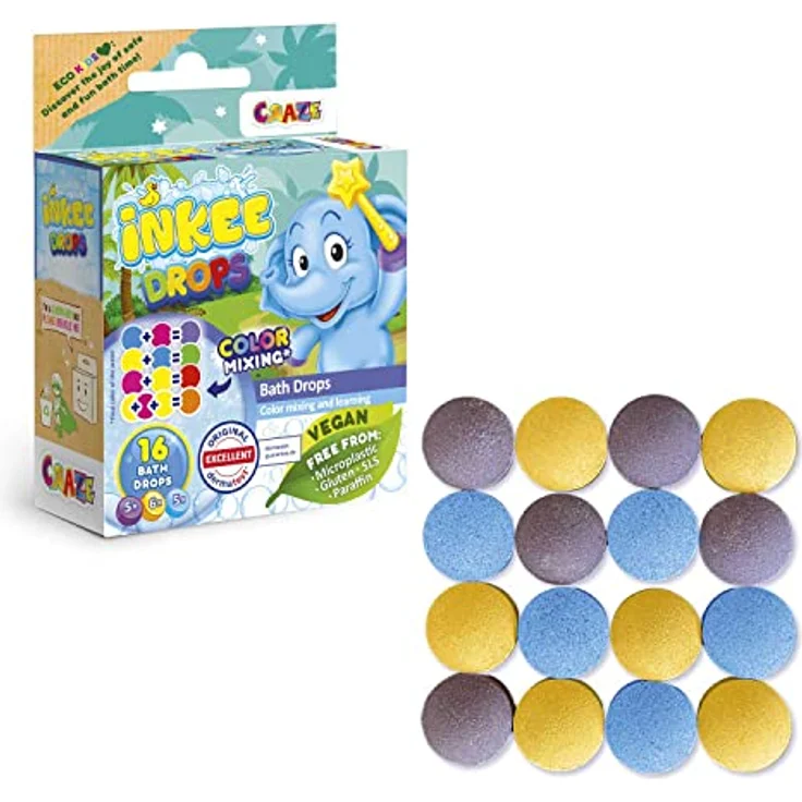 CRAZE INKEE Bath Drops - Badetabletten zum Farben Lernen, Badefarben für Kinder Badewanne - Badekugeln Kinder in Magenta, Gelb und Blau 43943, 1 Stück (1er Pack) – Bild 1
