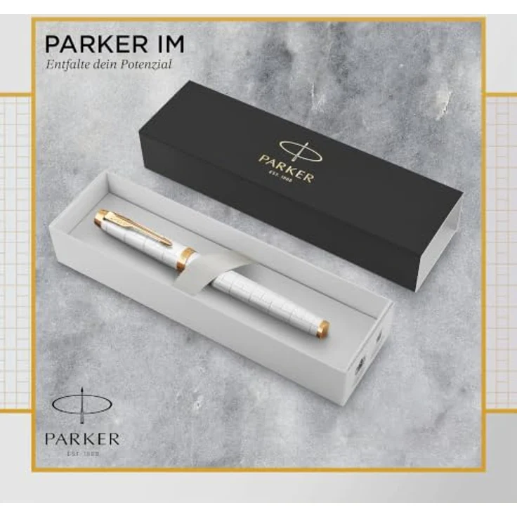 Parker IM Premium Pearl G.C. F, Rollerball-Stift mit graviertem Viereckmuster, Gold-Weiss – Bild 2