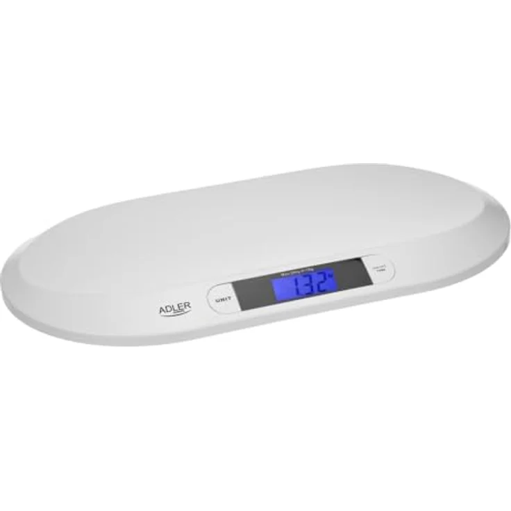 ADLER EUROPE AD 8139 Baby-Waage bis 20 kg, LCD-Display mit Hintergrundbeleuchtung, Haltefunktion, Tara-Funktion, Präzision 0,01 kg, Plattform 56x26 cm, Weiß – Bild 2