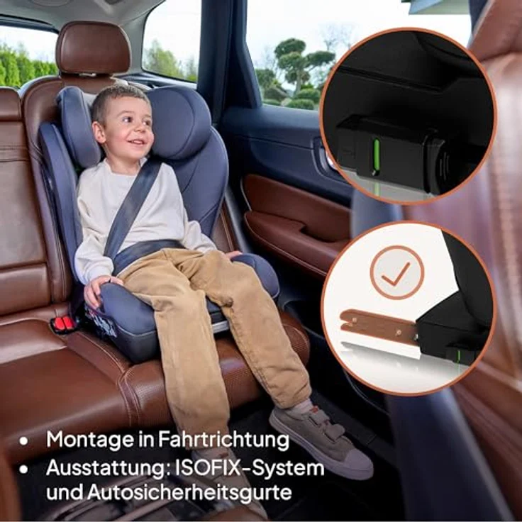 lionelo Autokindersitz NEAL I-SIZE, für Kinder von 100-150 cm, Isofix & Gurt, Getränkehalter, waschbarer Bezug – Bild 6