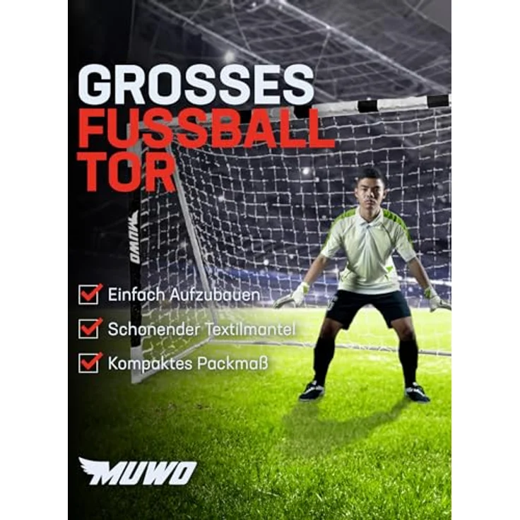 MUWO großes Fußballtor aus robustem Stahl, 3 x 2 Meter, einfacher Aufbau, für Indoor und Outdoor (Rot) – Bild 3