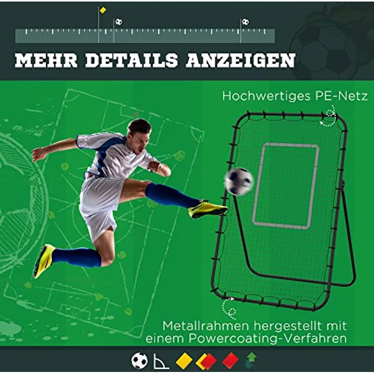 HOMCOM Fußball Rebounder, Klappbarer Fußballtor, Kickback Rückprallwand mit 4 Verstellbaren Stufen, Metallrahmen für Kinder, Erwachsene 123 x 73 x 178,5 cm, Schwarz – Bild 4