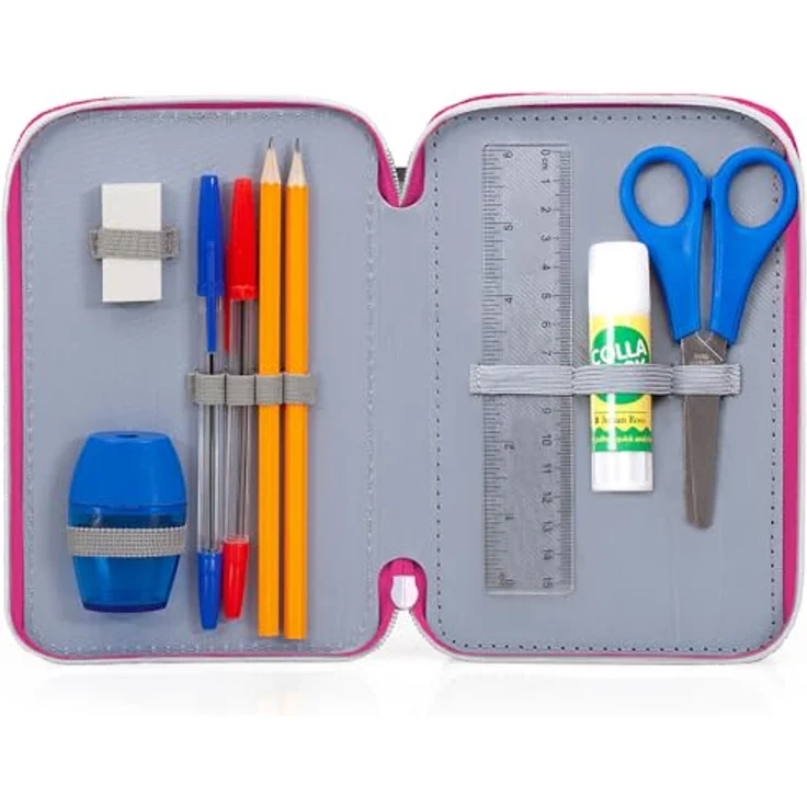 Clondo 3-Fach Federmäppchen für Barbie Fan, 45-teilig, rosa, mit Schere, Kleber, Buntstiften und Filzstiften - ideal für Schule & Geschenk für Mädchen – Bild 2