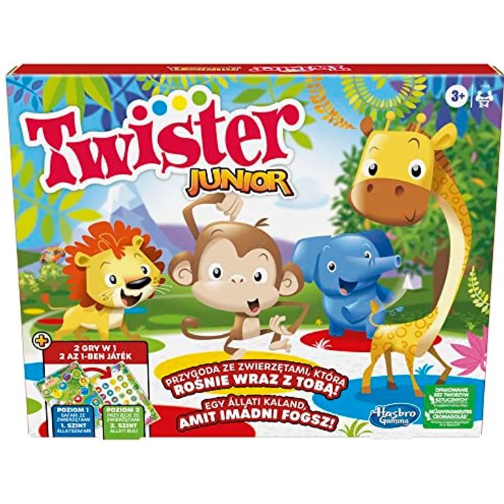 HASBRO Twister Junior Spiel Tierbrett, 2 Spiele in 1 mit doppelseitiger Matte und Drehscheibe, polnische Version für 2-4 Spieler – Bild 1