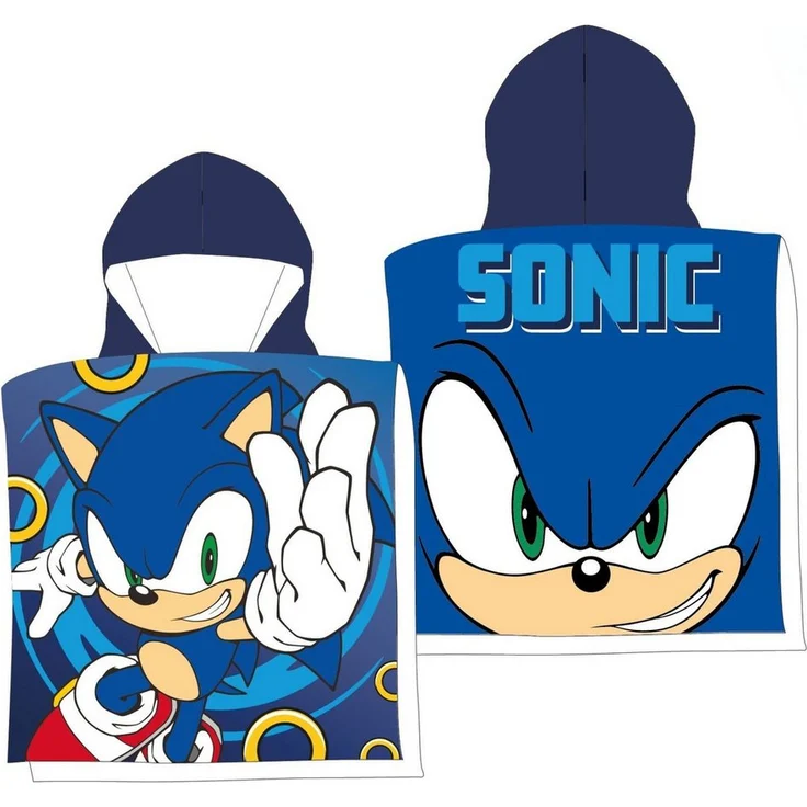 Sonic The Hedgehog Badeponcho Kinder-Poncho, Mikrofaser Handtuchponcho 100 x 50 cm mit Kapuze, schnell trocknend und leicht zusammenfaltbar