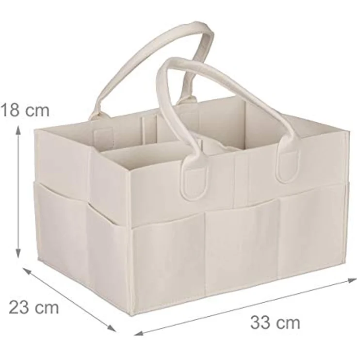 relaxdays Wickeltasche Baby Windel Caddy, Filz Organizer mit 11 Fächern, Beige – Bild 4
