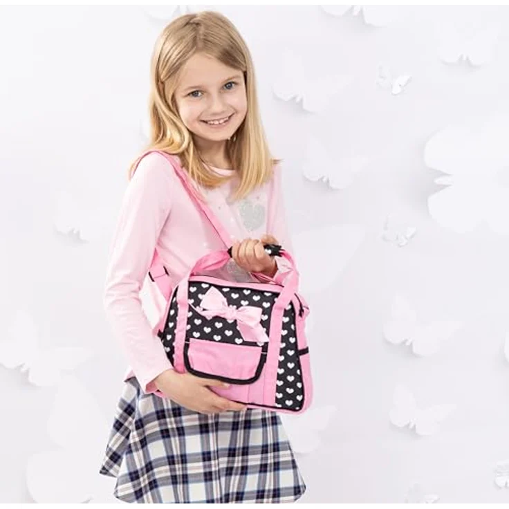 Bayer Design 69060AA Wickeltasche für Puppen, Winkelunterlage, Stoffwindel, Schwarz, Rosa, Einhornmotiv, verstellbarer Gurt, vielseitig nutzbar – Bild 5
