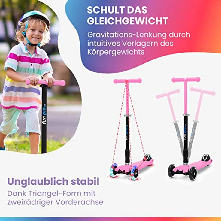 fun pro Two Roller Kinder 6 Jahre, LED Räder Tretroller, Faltbar, Händler aus Hamburg, erweiterte Garantie, für Kinder ab 5 Jahren bis 80KG, Premium Scooter Kinder – Bild 5