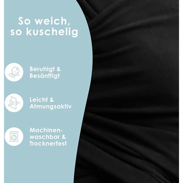 Sleepy Wrap Babytragetuch, Baumwoll Tragetuch für Neugeborene bis 15 kg, Maschinenwaschbar, kuschelweich & atmungsaktiv (Schwarz) – Bild 5