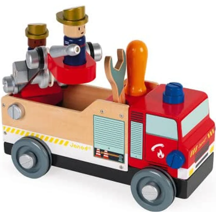 Janod - Brico'Kids Feuerwehrauto aus Holz zum Zusammenbauen - Bausatz mit 45 Teilen + 2 Feuerwehrmänner - Einfache Konstruktion - FSC-Zertifiziert - Kinder Holzspielzeug - Ab 3 Jahren, J06469 – Bild 3