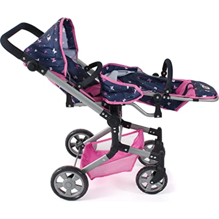 Bayer Chic 2000 - Puppenwagen Linus Duo, Zwillingspuppenwagen für Kinder von 4 bis 8 Jahren, Butterfly, Navy-pink, 690-33 – Bild 5