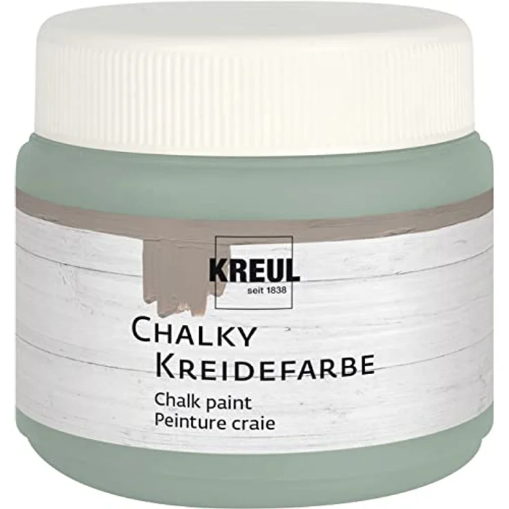 KREUL Chalky Kreidefarbe 75319, sanft-matte Farbe in Herbal Green, 150 ml, cremig deckend, schnelltrocknend für Used Look Effekte