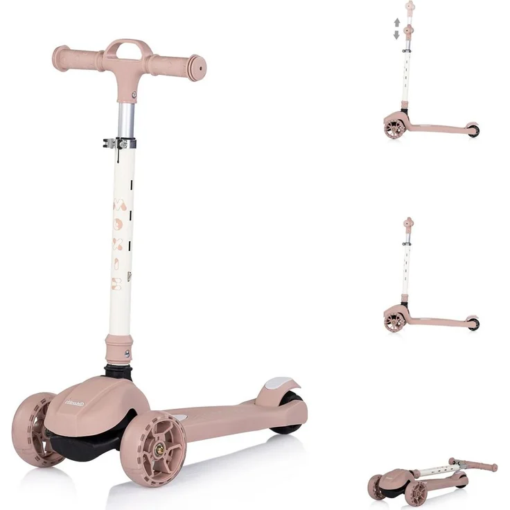 Chipolino Kinderroller Moxie, klappbar mit Musik und Licht, 3-Räder, Bremse, Tragegriff, rosa