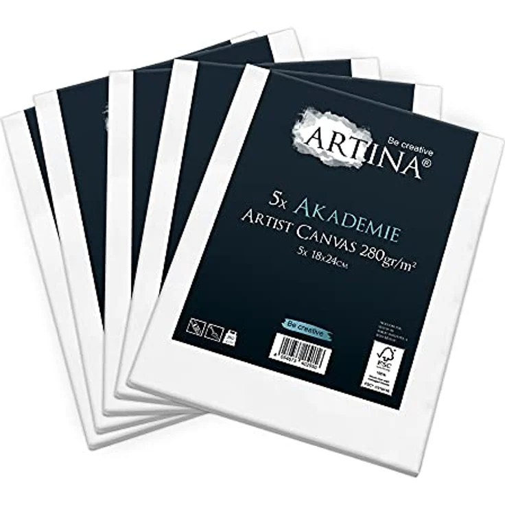 Artina FSC® Keilrahmen 5er Set Akademie 18x24 cm – Leinwand Set Maltuch aus 100% Baumwolle Leinwände 280 g/m² - Keilrahmenset Leinwand zum Bemalen für Acryl-, Aquarell-, Ölfarbe uvm – Bild 2