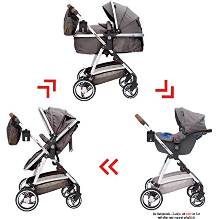 Lalalux Babyboomer 2in1 Kombikinderwagen Komplettset, sportlich, klappbar, doppelte Federung, inkl. Tasche und Regenschutz, für Kinder bis 36 Monate – Bild 2
