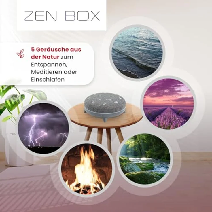 TERRAILLON Zen Box, Entspannungshilfe mit 7 beruhigenden Sounds, Bluetooth-Musikstreaming, 8 Lichteinstellungen, weiß, USB-C – Bild 4