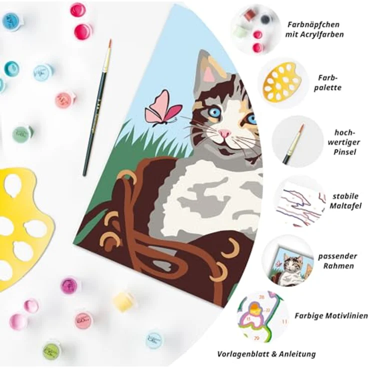 Ravensburger CreArt 23955 Kätzchen im Schuh-Malen nach Zahlen für Kinder ab 9 Jahre, Rahmen inklusive, Acrylfarben in 13 Farben, wasserbasiert – Bild 5
