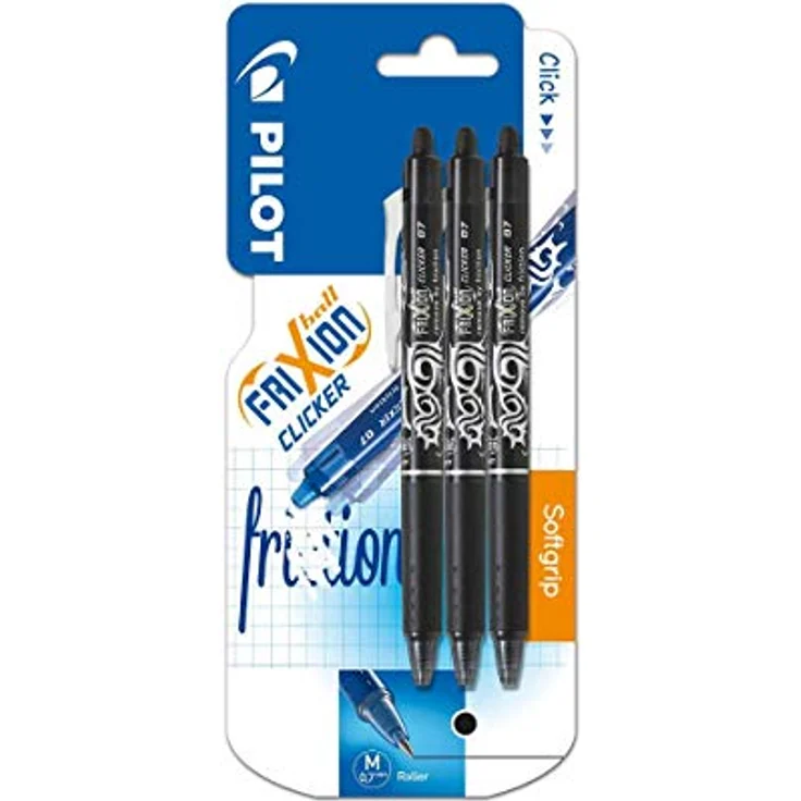 Pilot FriXion Ball Clicker, radierbarer Schreibstift mit 0,7 mm Spitze, schwarz, 3er Pack – Bild 2