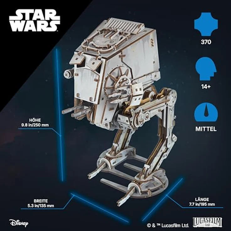 UGEARS Star Wars AT-ST Walker 3D Holzpuzzle, Mechanisches Laufmodell aus Holz mit Zahnrad-System, Modellbausatz für Erwachsene – Bild 2
