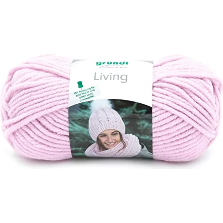Gründl Wolle Living (Strick- und Häkelgarn, waschbares Garn aus 80% Polyacryl und 20% Polyamid, 100 g / 100 m, Nadelstärke: 8-9, 1 x 100 g), Rose