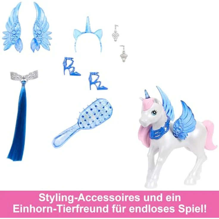 Barbie Anziehpuppe Saphire, zum 65. Geburtstag von Barbie, mit Einhorn-Accessoires, blau – Bild 6
