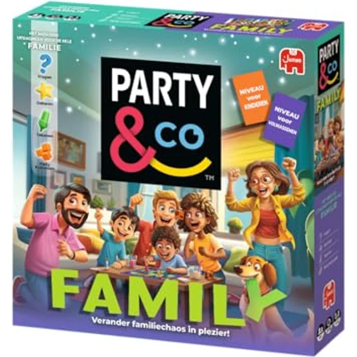 Jumbo Party & Co. Family, Brettspiel für die ganze Familie, ab 8 Jahren, Wendespielbrett für kurze oder lange Spielrunden – Bild 5