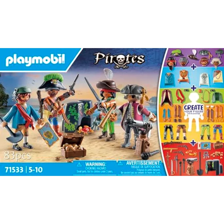 PLAYMOBIL Pirates 71533 MyFigures: Piraten, kreatives Zusammenstellen eigener Piratenfiguren, inklusive Schatzkarte und Ansteckern für den Piratenhut, detailreiches Spielzeug für Kinder ab 5 Jahren – Bild 4