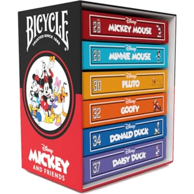 Bicycle Disney Mickey & Friends Box, 6 Decks mit 54 Karten und 2 Jokern, hochwertiges Sammlerset mit ikonischen Charakteren