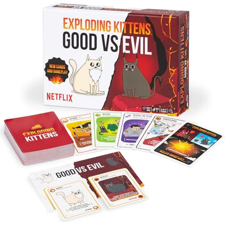 Exploding Kittens Good vs. Evil, Hochriskantes Kartenspiel für 2-5 Spieler, inspiriert von Netflix-Serie, für Familien ab 7 Jahren – Bild 1