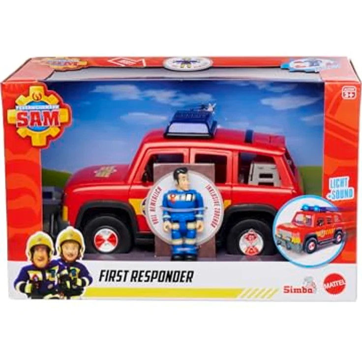 Simba Sam First Responder Fahrzeug, rotes Einsatzfahrzeug mit Licht, Sound und Zubehör, 19 cm – Bild 1