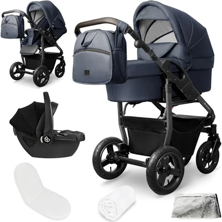 Bergsteiger Capri Kombikinderwagen 3-in-1 – Babywanne, Sportsitz & i-Size Babyschale, Luftreifen, Federung, höhenverstellbarer Griff, faltbar, Zubehör – Bild 1