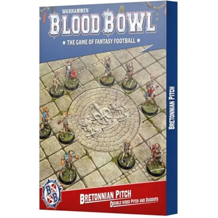Warhammer Blood Bowl - Bretonnian Pitch & Dugouts, Doppelseitiges Spielfeld mit authentischem Bretonnischen Design und Unterstandskarten für Teammanagement – Bild 1