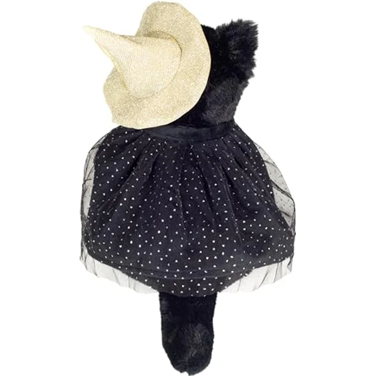 Teddy Hermann® Kuscheltier Halloween Katze, 20 cm, schwarzes Fell mit grünen Augen und glitzernder Hexenmütze – Bild 3