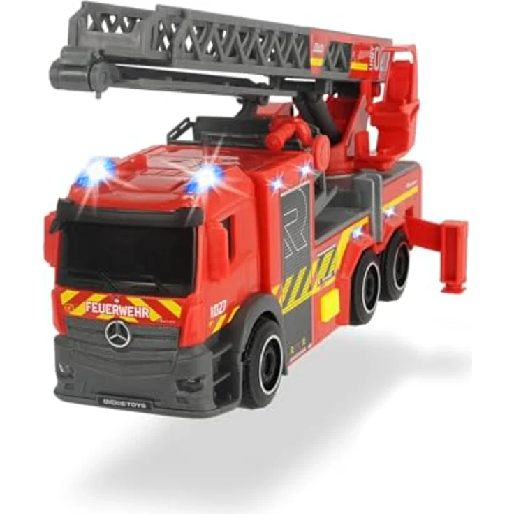 Dickie Toys Feuerwehr Drehleiter, Spielzeugauto mit drehbarer Leiter, Lichtern und Soundeffekten, Mercedes Benz Design, ab 3 Jahren, 23 cm – Bild 2