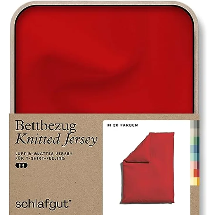 schlafgut Knitted Jersey Bettwäsche 135x200cm Bettdecke Bezug einzeln, Red Deep Uni, weich und faltenfrei mit Elasthan