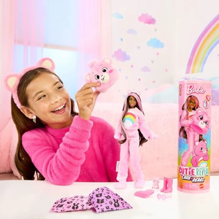 Barbie Anziehpuppe Cutie Reveal, Glücksbärchis Hurrabärchi, inklusive Accessoires, bewegliche Puppe mit veränderbarer Haarfarbe, in verschiedenen Variationen erhältlich – Bild 2